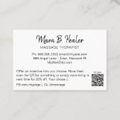 Carte De Visite *~* Code QR Massage Therapist Logo Massage Therapy (Dos)