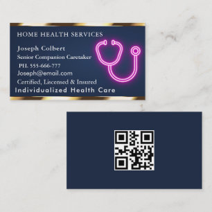 Carte De Visite Code QR médical bleu pour soignant professionnel