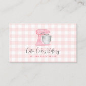 Carte De Visite Code QR mélangeur de cuisine rose pastel Gingham B (Devant)