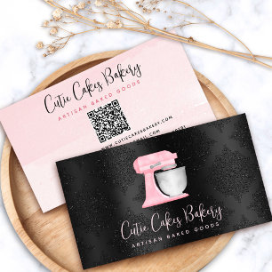 Carte De Visite Code QR mélangeur de cuisine rose pastel sur boula