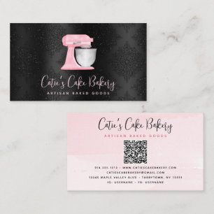 Carte De Visite Code QR mélangeur de cuisine rose pastel sur boula