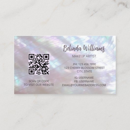 Carte De Visite Code QR | Mère de perle Chatoyante (Dos)