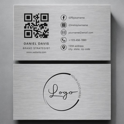 Carte De Visite Code QR métal de stratège de marque