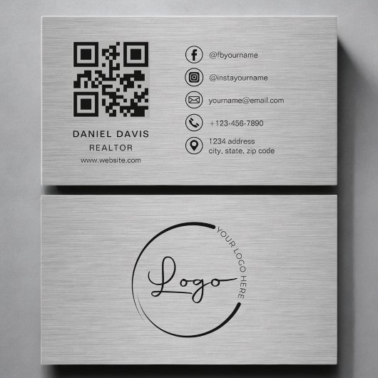 Carte De Visite Code QR Métal pour Agent Immobilier
