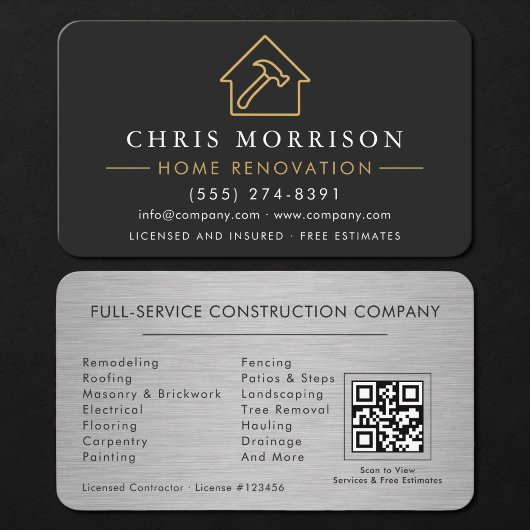 Carte De Visite Code QR Métal pour Rénovation de Maison
