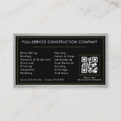 Carte De Visite Code QR métallique Construction de bâtiment noir  (Dos)