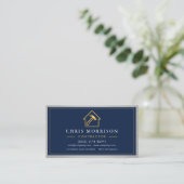 Carte De Visite Code QR métallique Construction de bâtiments Bleu (Debout devant)