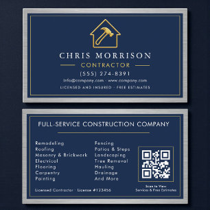 Carte De Visite Code QR métallique Construction de bâtiments Bleu