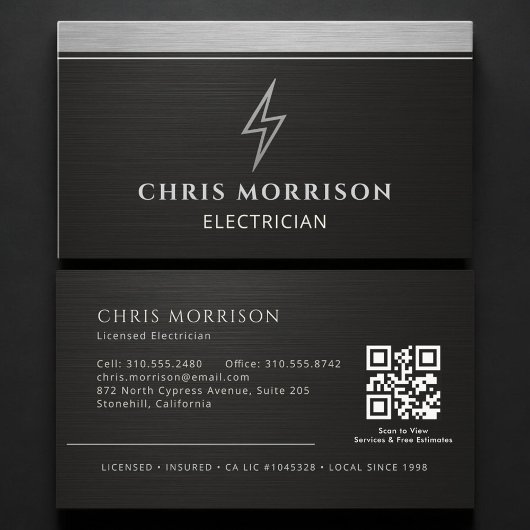 Carte De Visite Code QR métallique d'électricien