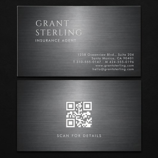 Carte De Visite Code QR métallique pour agent d'assurance