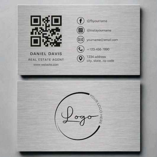 Carte De Visite Code QR métallique pour agent immobilier