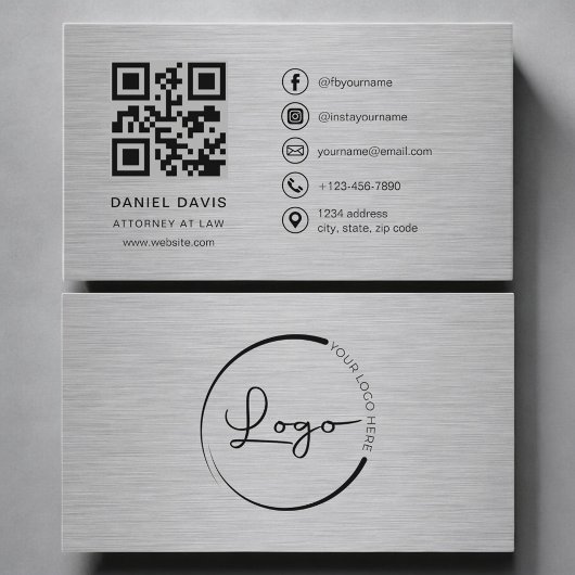 Carte De Visite Code QR métallique pour avocat