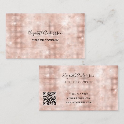 Carte De Visite Code qr métallique rose or rose (Devant / Derrière)