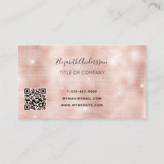 Carte De Visite Code qr métallique rose or rose (Dos)