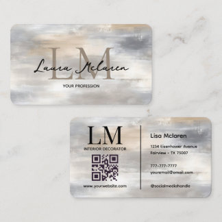 Carte De Visite Code QR métallisé à monogramme élégant