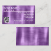 Carte De Visite Code QR métallisé élégant brossé violet (Devant / Derrière)