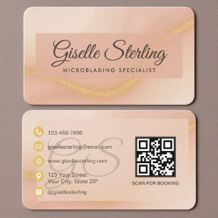Carte De Visite Code QR Microblading Beige Neutre Or