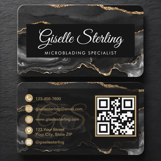 Carte De Visite Code QR Microblading Noir Or