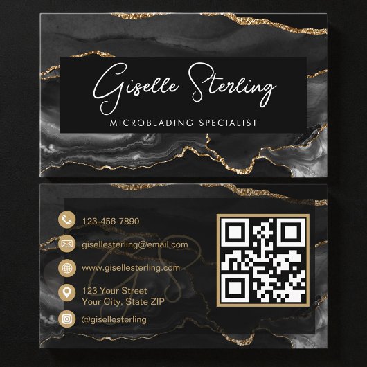 Carte De Visite Code QR Microblading Or Noir