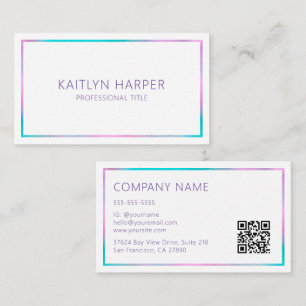 Carte De Visite Code QR minimal cadre élégant violet sarcelle feui