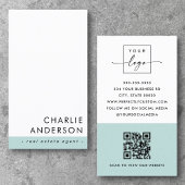 Carte De Visite Code QR minimal moderne aqua bleu blanc vertical