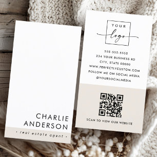 Carte De Visite Code QR minimal moderne blanc clair