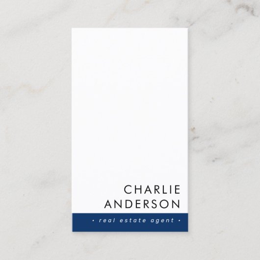 Carte De Visite Code QR minimal moderne bleu foncé blanc vertical (Devant)