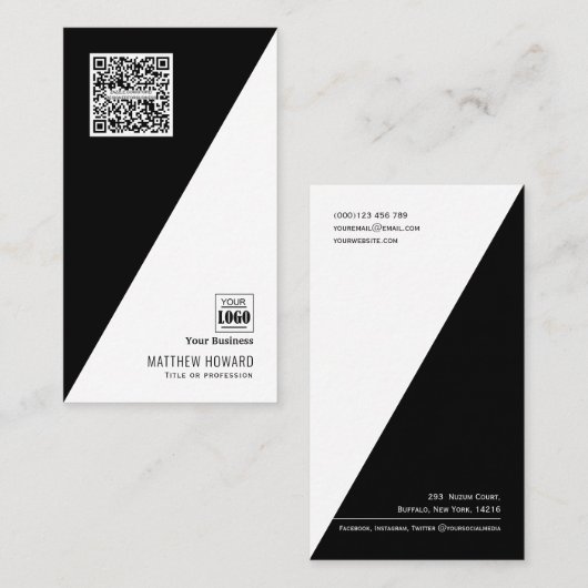 Carte De Visite Code QR minimal moderne Logo médias sociaux Entrep (Devant / Derrière)