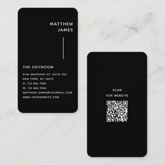 Carte De Visite Code QR minimal moderne noir et blanc (Devant / Derrière)