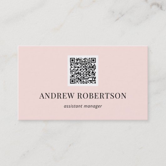 Carte De Visite Code QR minimal moderne rose pâle (Devant)