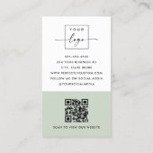 Carte De Visite Code QR minimal moderne sauge vert blanc vertical (Dos)