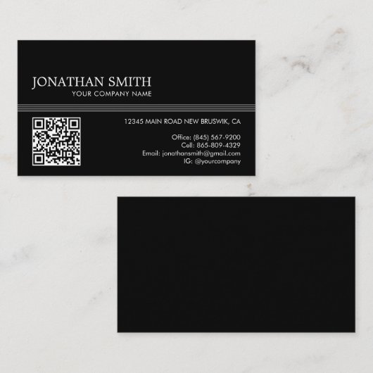 Carte De Visite Code QR minimal noir de base trié (Devant / Derrière)