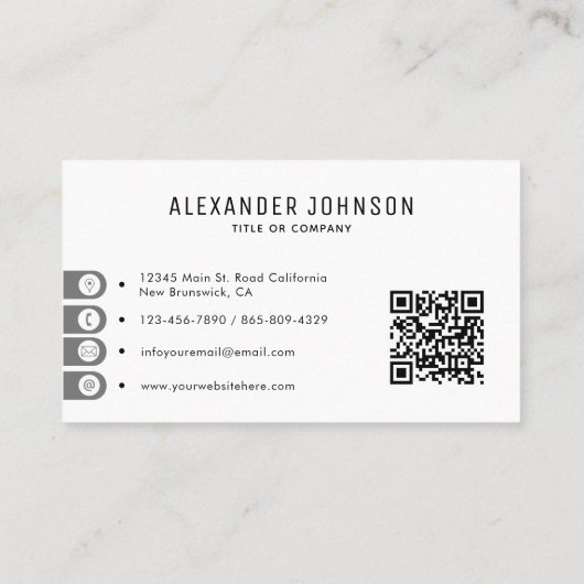 Carte De Visite Code QR minimal noir et blanc (Dos)