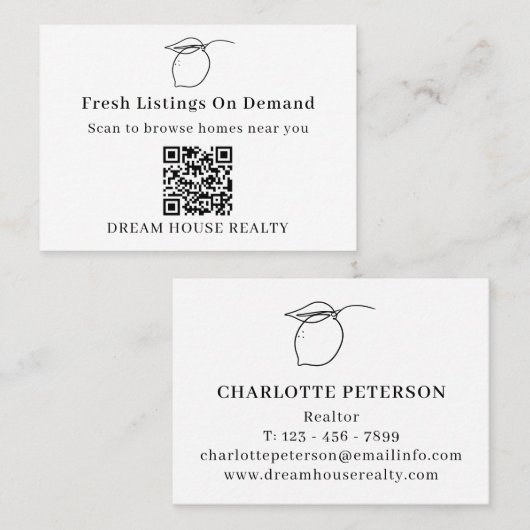Carte De Visite Code QR minimal noir et blanc Été Immobilier (Devant / Derrière)