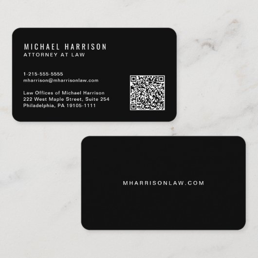 Carte De Visite Code QR minimal noir professionnel (Devant / Derrière)
