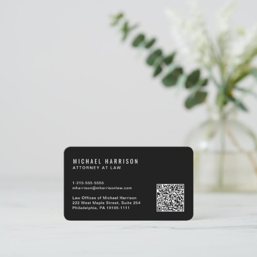 Carte De Visite Code QR minimal noir professionnel (Debout devant)