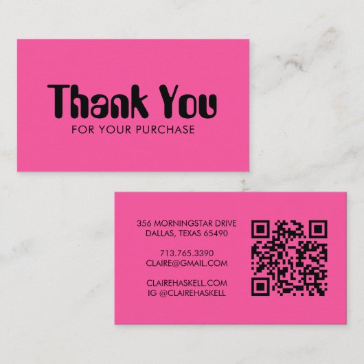 Carte De Visite Code QR minimal pour le Merci de commande en gras (Devant / Derrière)