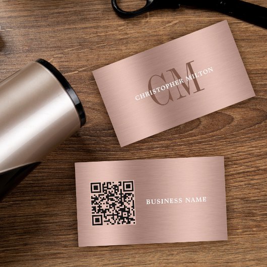 Carte De Visite Code QR Minimal Professionnel Métal Brossé Rose