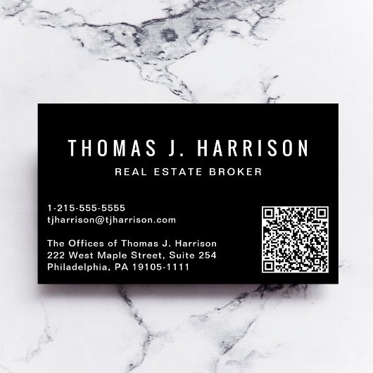 Carte De Visite Code QR minimal professionnel noir