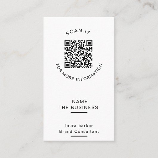 Carte De Visite Code QR minimal professionnel scannable pour promo (Devant)