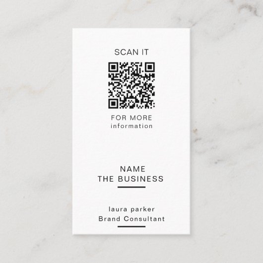 Carte De Visite Code QR minimal professionnel scannable pour promo (Devant)