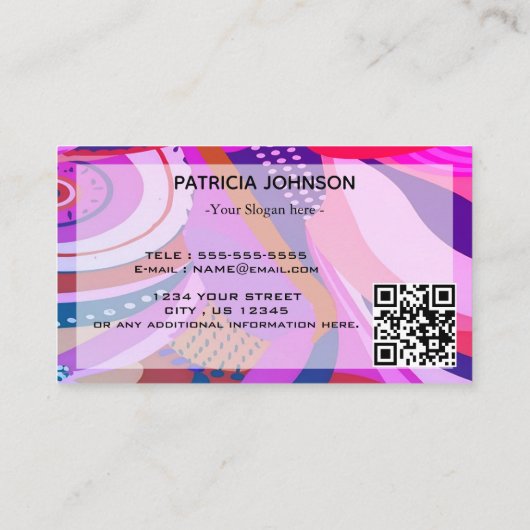 Carte De Visite Code QR minimal | Rose violet de script rétro (Dos)