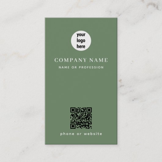 Carte De Visite Code QR minimal Sage vert (Devant)