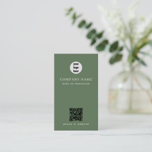 Carte De Visite Code QR minimal Sage vert (Debout devant)