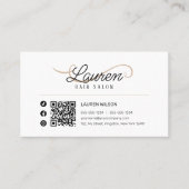 Carte De Visite Code QR Minimal Simple Blanc Biege Coiffeur (Devant)