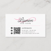 Carte De Visite Code QR Minimal Simple Blanc Rose pour Coiffeur (Devant)