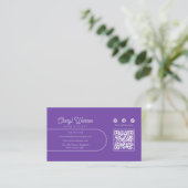 Carte De Visite Code QR minimal violet pour coiffeur élégant en sc (Debout devant)