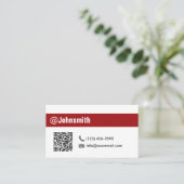 Carte De Visite Code QR minimaliste à rayures rouges Professionnel (Debout devant)