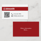 Carte De Visite Code QR minimaliste à rayures rouges Professionnel (Devant / Derrière)