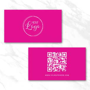 Carte De Visite Code QR minimaliste avec logo rose chaud et blanc